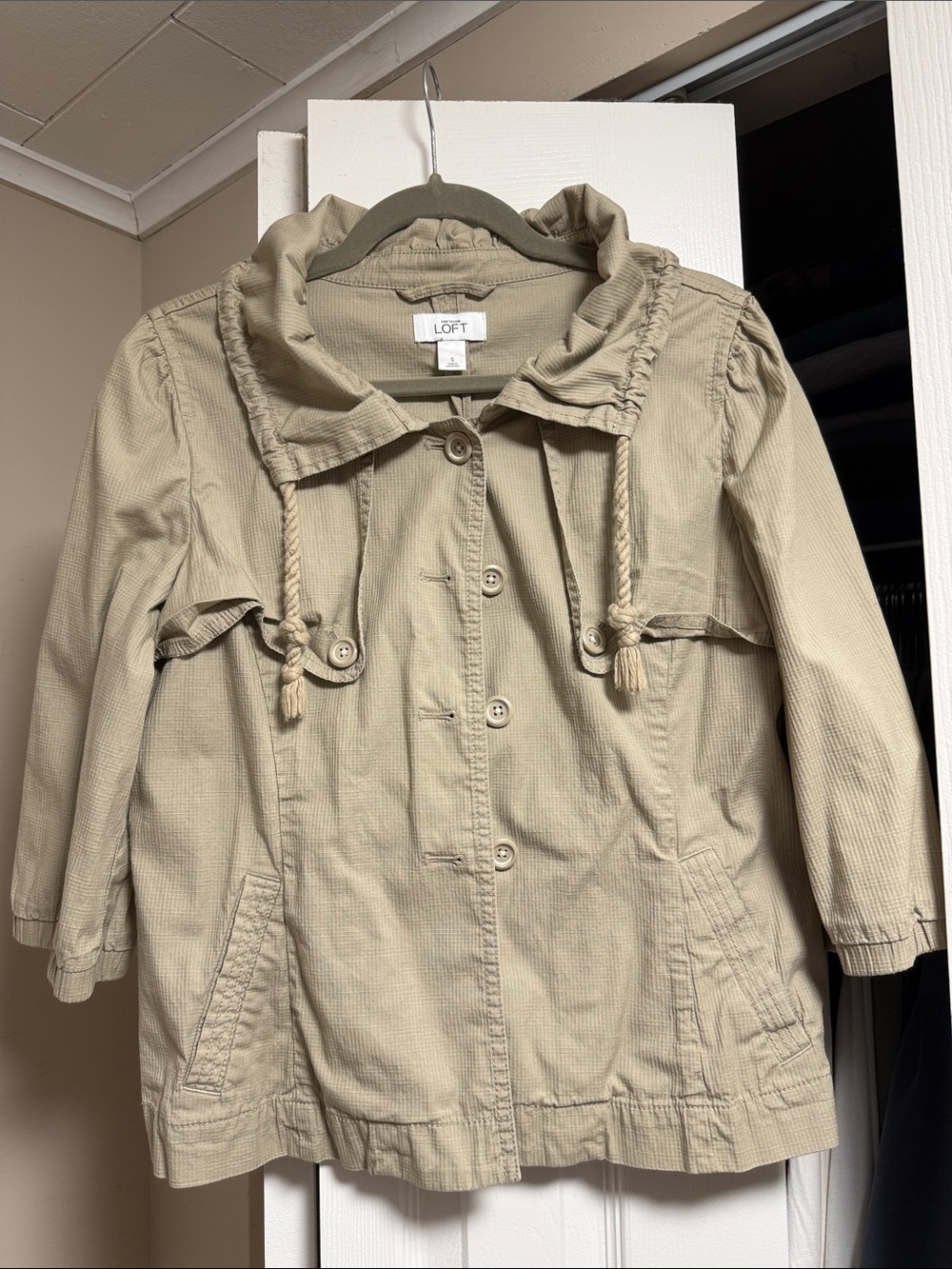 LOFT Khaki Drawstring Utility Jacket